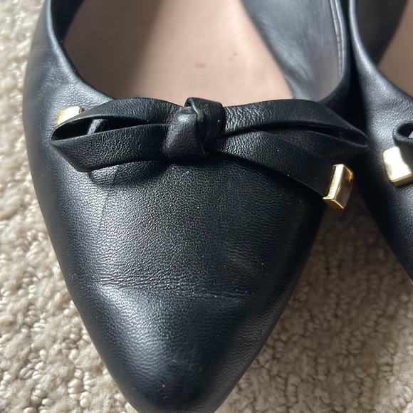 Kate Spade Black Leather Flats with Bow detail Size 10 - Picture 2 of 5